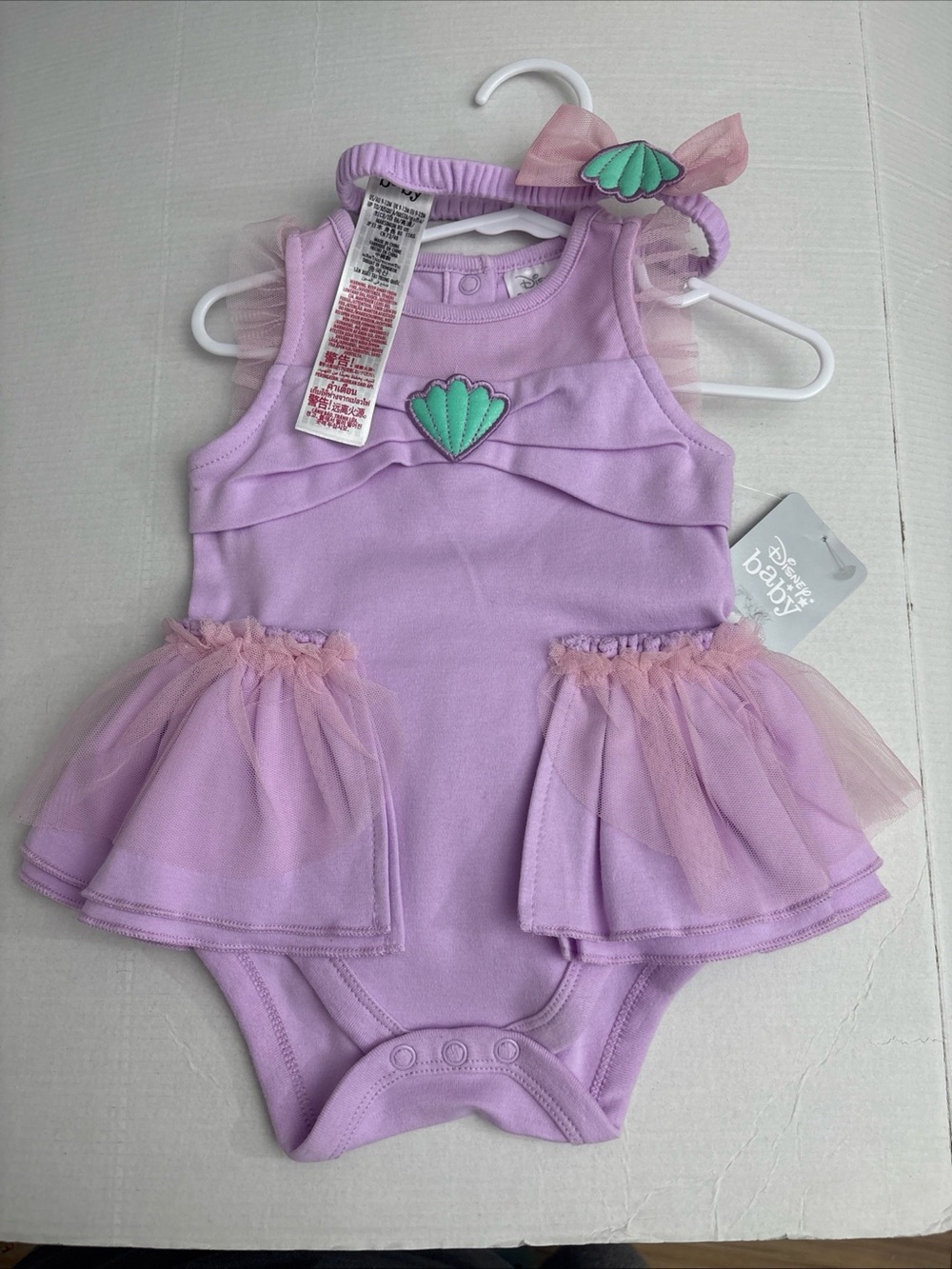 Disney The Little Mermaid Ariel Baby Bodysuit Costume & Headband 9-12 Mons NEW